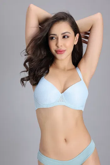 Buy Zivame Padded Non Wired Medium Coverage Tshirt Bra - Light Blue